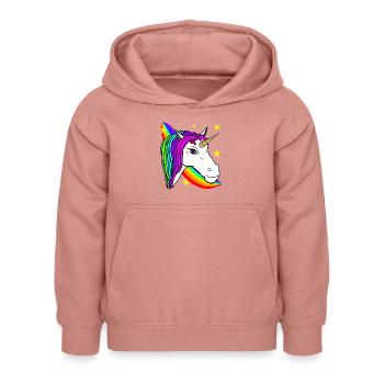 Einhorn und Regenbogen - Kinder Hoodie - Altrosa - Vorne - AI Model Kid Female (0cm)