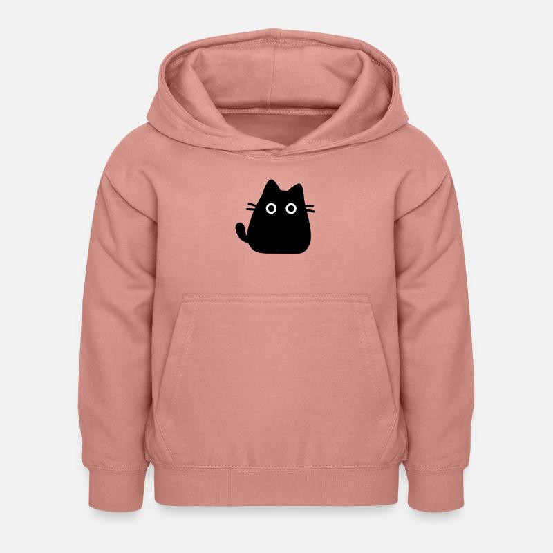 Adorable chat de dessin animé noir avec de grands yeux blancs - Sweat à capuche Enfant - rose poudré
