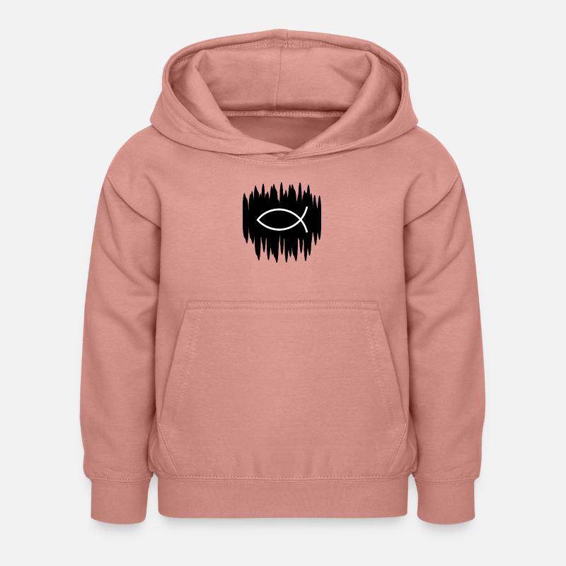 Jésus Poisson Blanc Noir Ichthys Poisson Poisson - Sweat à capuche Enfant - rose poudré