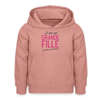 Je suis une grande fille👧 je rentre en primaire ! - Sweat à capuche Enfant - rose poudré - Devant - AI Model Kid Female (0cm)