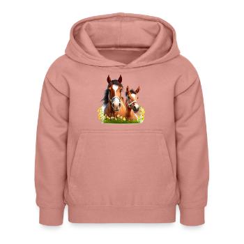 Pferdeshirt Pferd Weide Blumen Fohlen Mädchen - Kinder Hoodie - Altrosa - Vorne - AI Model Kid Female (0cm)