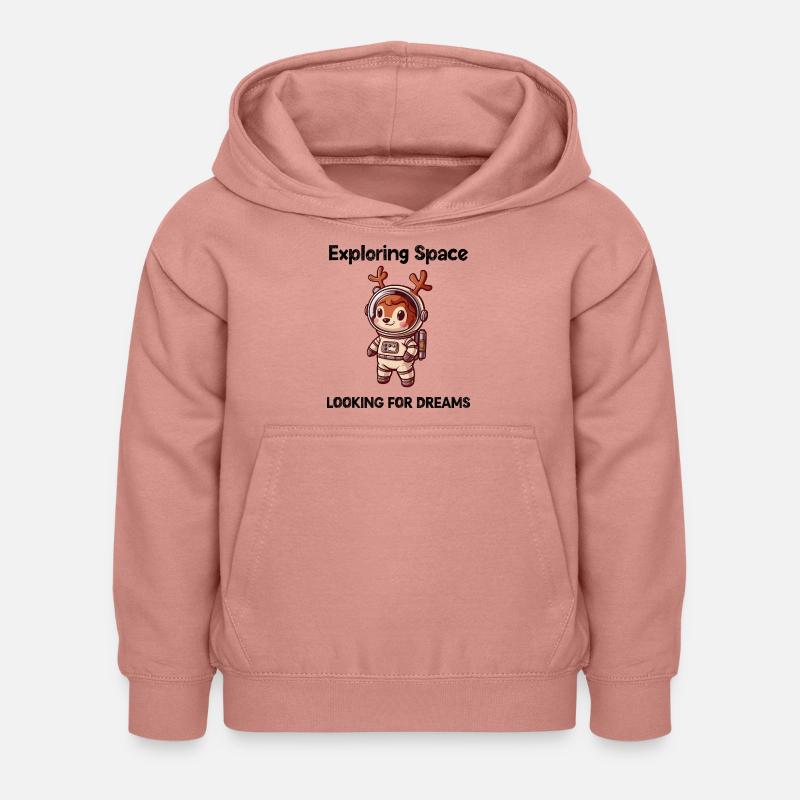 Deer Looking For Dreams Outer Space - Kids Hoodie - dusky rose