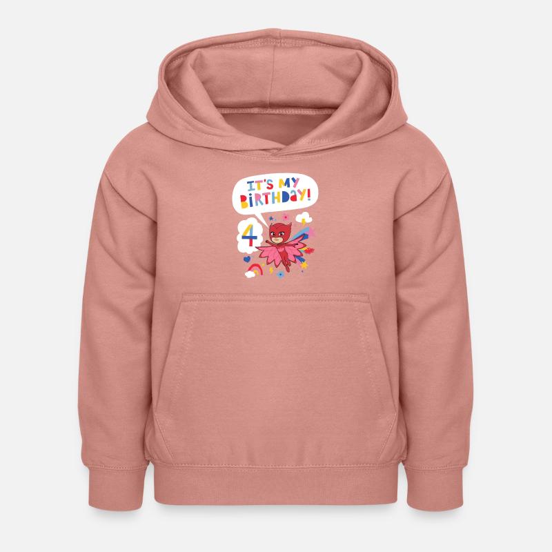 PJ Maschere Owlette Birthday Design 4th Birthday - Felpa con cappuccio per bambini - rosa antico