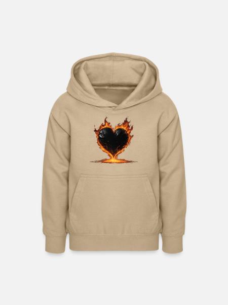 Schwarzes brennendes Herz - Teenager Hoodie - Sand
