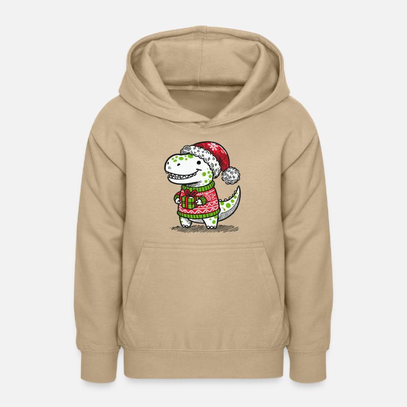 T-Rex de Noël avec cadeau - Sweat à capuche Ado - jaune sable