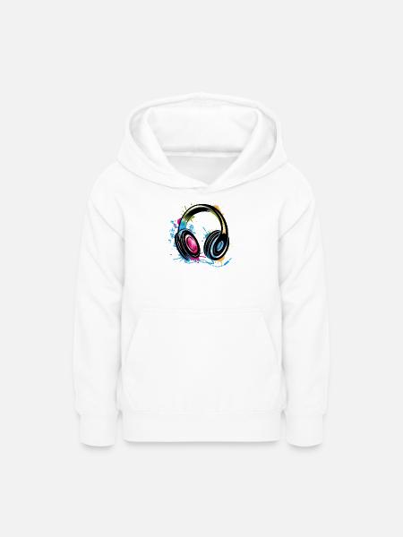 bunter Graffiti Kopfhörer - Teenager Hoodie - Weiß