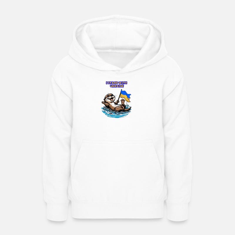 Bébé loutre mignon avec drapeau de l’Ukraine - Sweat à capuche Ado - blanc