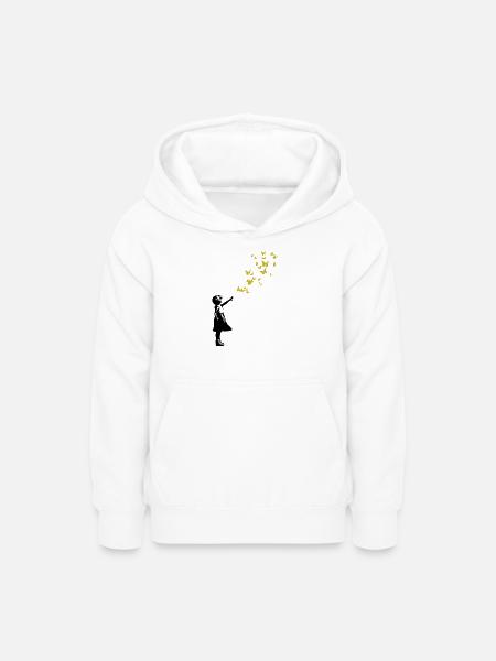 Schmetterlinge im Banksy-Stil - Teenager Hoodie - Weiß