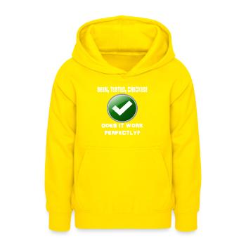 GESEHEN, GETESTET, GEPRÜFT, FUNKTIONIERT PERFEKT! - Teenager Hoodie - Gelb - Vorne - AI Model Teenager Male dark (155cm)