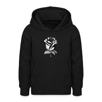 Fleur de rose gris - Sweat à capuche Ado - noir - Devant - AI Model Teenager Male light (155cm)