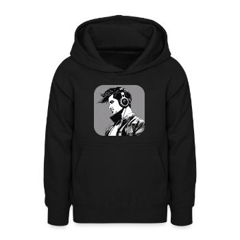Un mec cool avec des écouteurs I - Sweat à capuche Ado - noir - Devant - AI Model Teenager Male light (155cm)