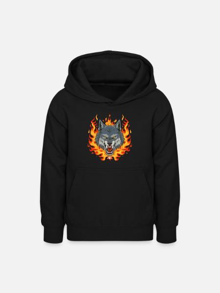 02 Wolf Feuer Flammen - Teenager Hoodie - Schwarz