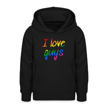 I love Guys - Gay Proud Shirt - Teen Hoodie - black - Front - AI Model Teenager Male light (155cm)