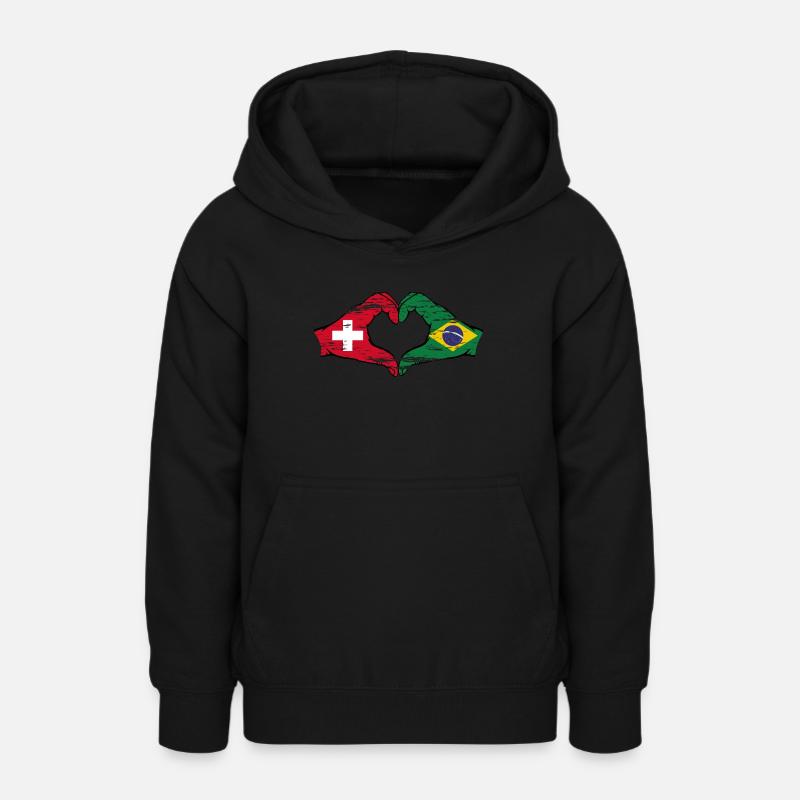 Suisse Brésil drapeau coeur forme avec la main utilisée - Sweat à capuche Ado - noir