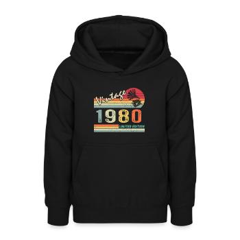 Gramophone vintage 42ème anniversaire 1980 42 ans - Sweat à capuche Ado - noir - Devant - AI Model Teenager Male light (155cm)