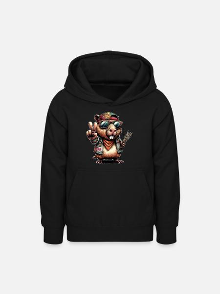 Capybara Peacezeichen - Teenager Hoodie - Schwarz
