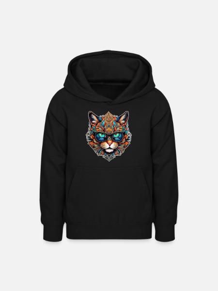 Coole Steampunk Katze mit Brille - Teenager Hoodie - Schwarz