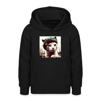 Purr Hip Hop 02 I Coole Katze Rap Mann Geschenk - Teenager Hoodie - Schwarz - Vorne - AI Model Teenager Male light (155cm)