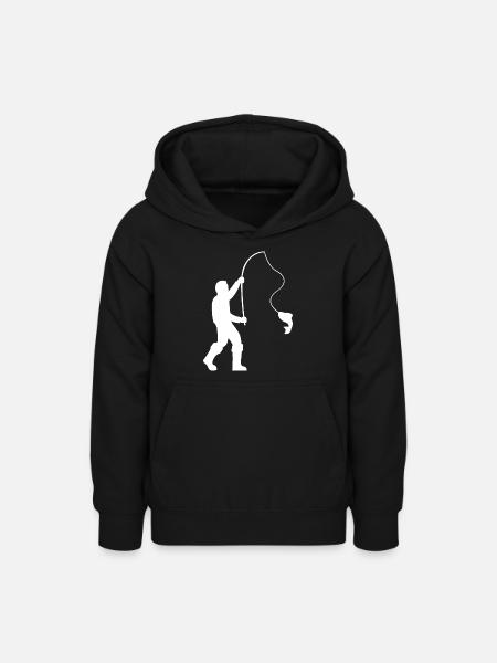 Fischer mit Angelrute und Fisch - Teenager Hoodie - Schwarz