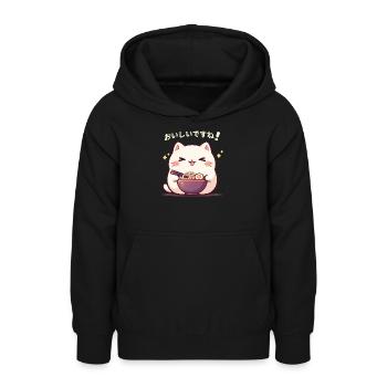 Kissa syö Ramenia - Nuorten huppari - musta - Edestä - AI Model Teenager Male light (155cm)