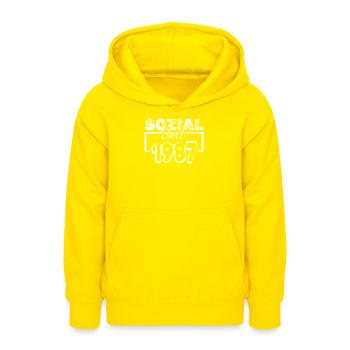 Sozial 1987 - Teenager Hoodie - Gelb - Vorne - AI Model Teenager Male dark (155cm)
