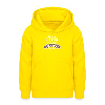 I'm not sleeping - I'm just restimg my eyes - Teen Hoodie - yellow - Front - AI Model Teenager Male dark (155cm)