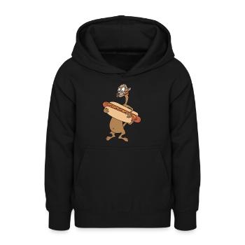 Collation à la saucisse - Sweat à capuche Ado - noir - Devant - AI Model Teenager Male light (155cm)