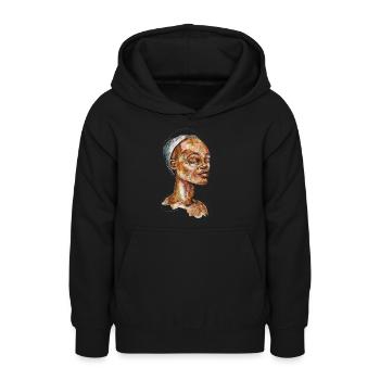 Collage GALI aquarelle carographique femme africaine - Sweat à capuche Ado - noir - Devant - AI Model Teenager Male light (155cm)