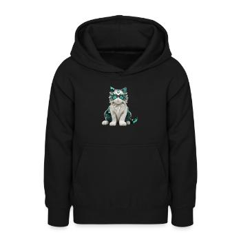 Geburtsstein-Katze Mai - Teenager Hoodie - Schwarz - Vorne - AI Model Teenager Male light (155cm)