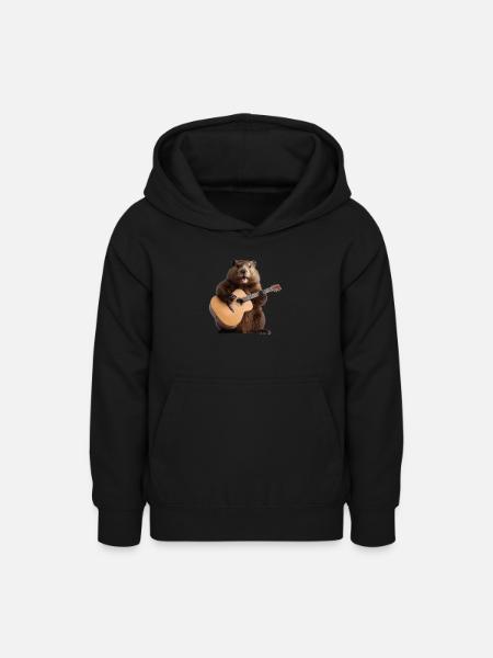 Biber Murmeltier Gitarre - Teenager Hoodie - Schwarz