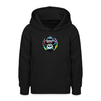 Gorilla mit Kopfhörer und Sonnenbrille - Teenager Hoodie - Schwarz - Vorne - AI Model Teenager Male light (155cm)