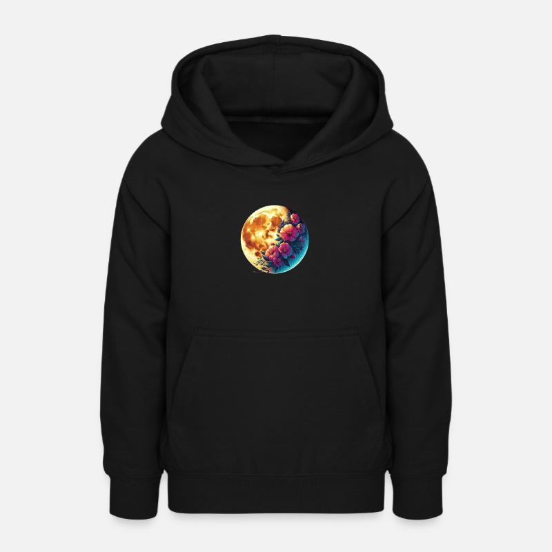 Lune fleurs - Sweat à capuche Ado - noir