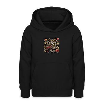 Eule mit Rosenblüten Ranken in Holzschnittoptik - Teenager Hoodie - Schwarz - Vorne - AI Model Teenager Male light (155cm)