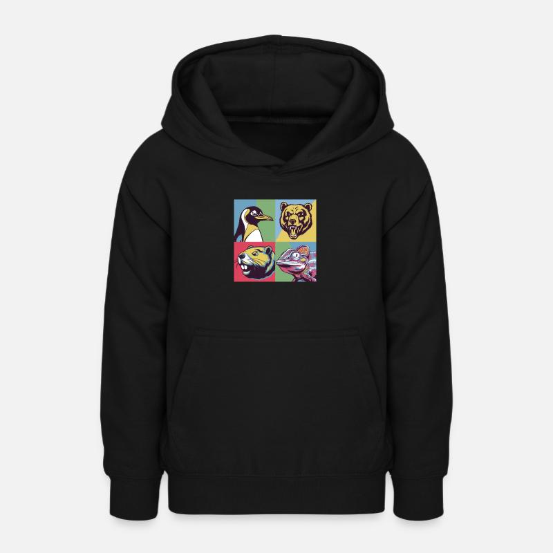 Pop Art pingouin ours castor caméléon animaux colorés - Sweat à capuche Ado - noir