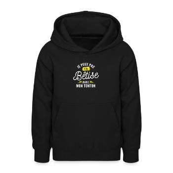 je peux pas j ai bêtise avec mon tonton - Sweat à capuche Ado - noir - Devant - AI Model Teenager Male light (155cm)