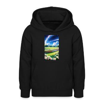 Landschaft mit 4 Bereichen, Generative KI - Teenager Hoodie - Schwarz - Vorne - AI Model Teenager Male light (155cm)