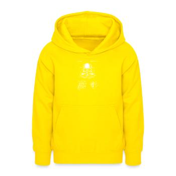 Illustration des Gasmasken-Bauplans - Teenager Hoodie - Gelb - Vorne - AI Model Teenager Male dark (155cm)