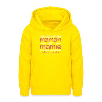 J’ai Deux Titres Maman Et Mamie | Fête des Mères - Sweat à capuche Ado - jaune - Devant - AI Model Teenager Male dark (155cm)