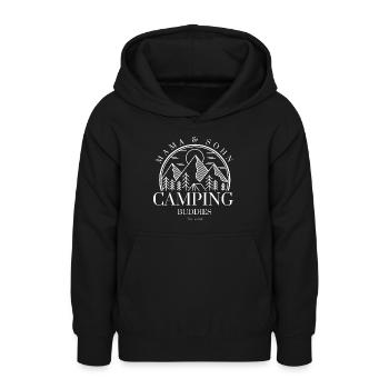Maman et fils | Des copains de camping pour toujours | Camping - Sweat à capuche Ado - noir - Devant - AI Model Teenager Male light (155cm)