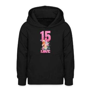 Anniversaire de fille de cheval 15 - Sweat à capuche Ado - noir - Devant - AI Model Teenager Male light (155cm)