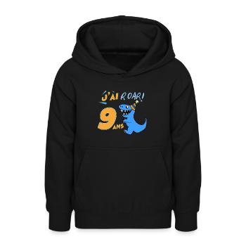 Anniversaire Garçon neuf ans Dinosaure J'ai 9 Ans - Sweat à capuche Ado - noir - Devant - AI Model Teenager Male light (155cm)