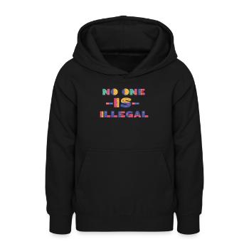 Personne n’est illégal, réfugié, slogan - Sweat à capuche Ado - noir - Devant - AI Model Teenager Male light (155cm)