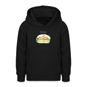 Waldtier Reh Blumen Name Jonas - Teenager Hoodie - Schwarz - Vorne - AI Model Teenager Male light (155cm)