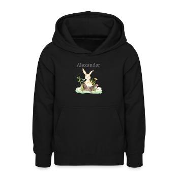 Forest Animal Deer Hare Hedgehog Flowers Name Alexander - Teen Hoodie - black - Front - AI Model Teenager Male light (155cm)