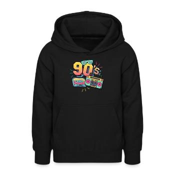 Années 90 90 - Sweat à capuche Ado - noir - Devant - AI Model Teenager Male light (155cm)
