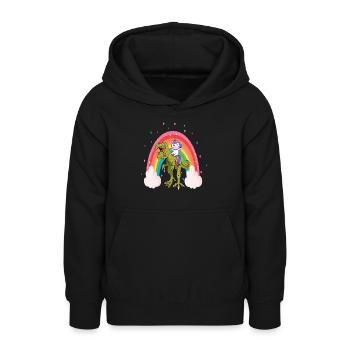 Einhorn Reiten Dinosaurier Mädchen Kinder Regenbogen Einhorn - Teenager Hoodie - Schwarz - Vorne - AI Model Teenager Male light (155cm)
