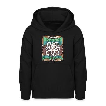 Tauchschule Plakat mit Tintenfisch, Krake-Oktopus - Teenager Hoodie - Schwarz - Vorne - AI Model Teenager Male light (155cm)