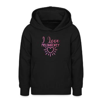 I love field hockey - Teen Hoodie - black - Front - AI Model Teenager Male light (155cm)
