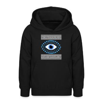 Grec ancien sinueux œil bleu - Sweat à capuche Ado - noir - Devant - AI Model Teenager Male light (155cm)