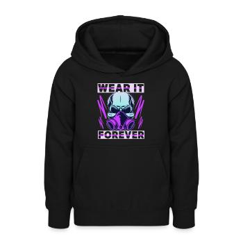 Skull with gas mask, mask, skull saying - Teen Hoodie - black - Front - AI Model Teenager Male light (155cm)